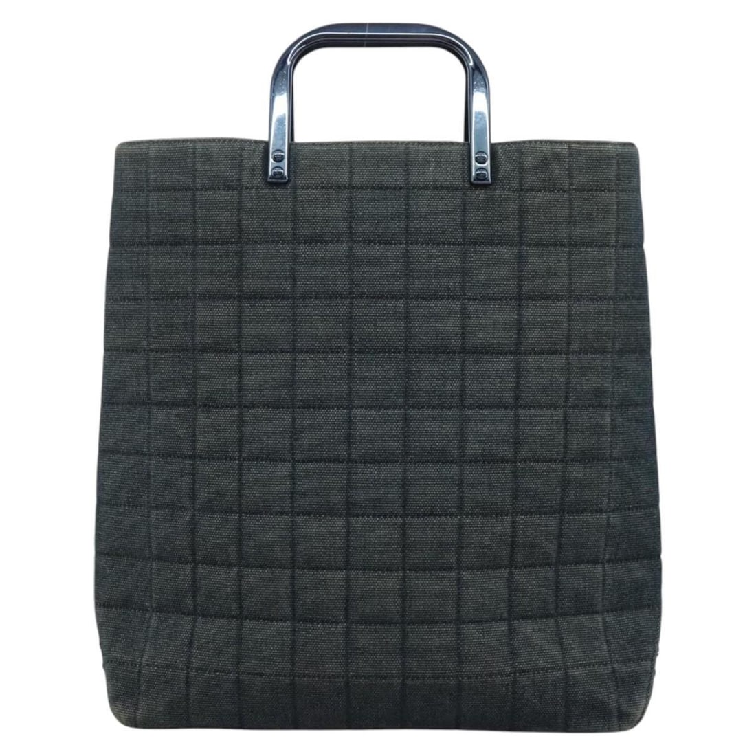 Blue Canvas Quilted Chocolate Bar Tote Bag by Chanel 35cm: Blue Canvas Quilted Chocolate Bar Tote Bag by Chanel 35cm This Chanel Chocolate Bar Tote features a quilted blue canvas exterior and is designed for women. The tote is crafted in France and offers a s