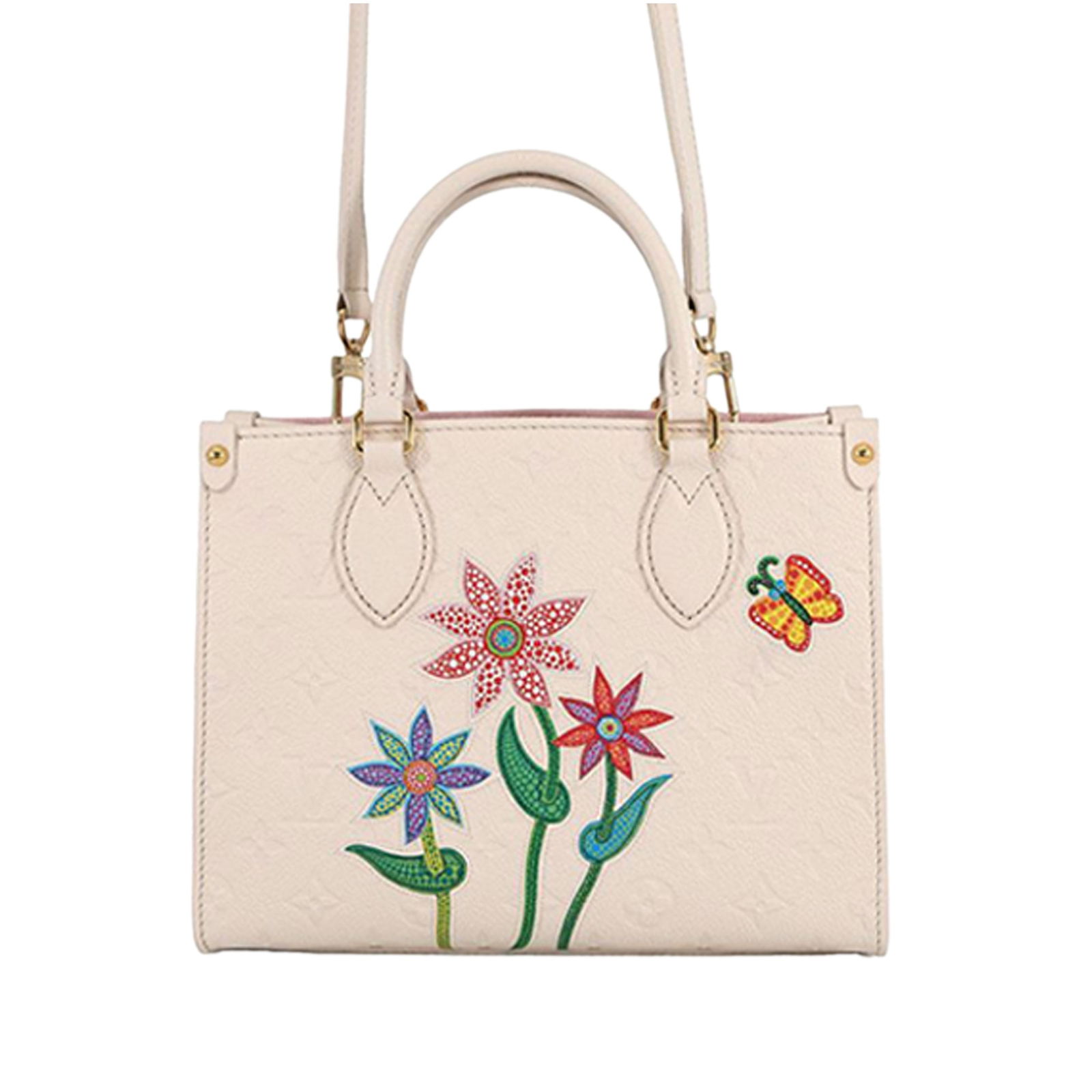 Louis Vuitton OnTheGo PM Yayoi Kusama Monogram Giant Empreinte Flower Bag: Louis Vuitton OnTheGo PM Yayoi Kusama Monogram Giant Empreinte Flower Bag This Louis Vuitton Yayoi Kusama Monogram Giant Empreinte Flower OnTheGo PM features a printed monogram empreinte leather exter