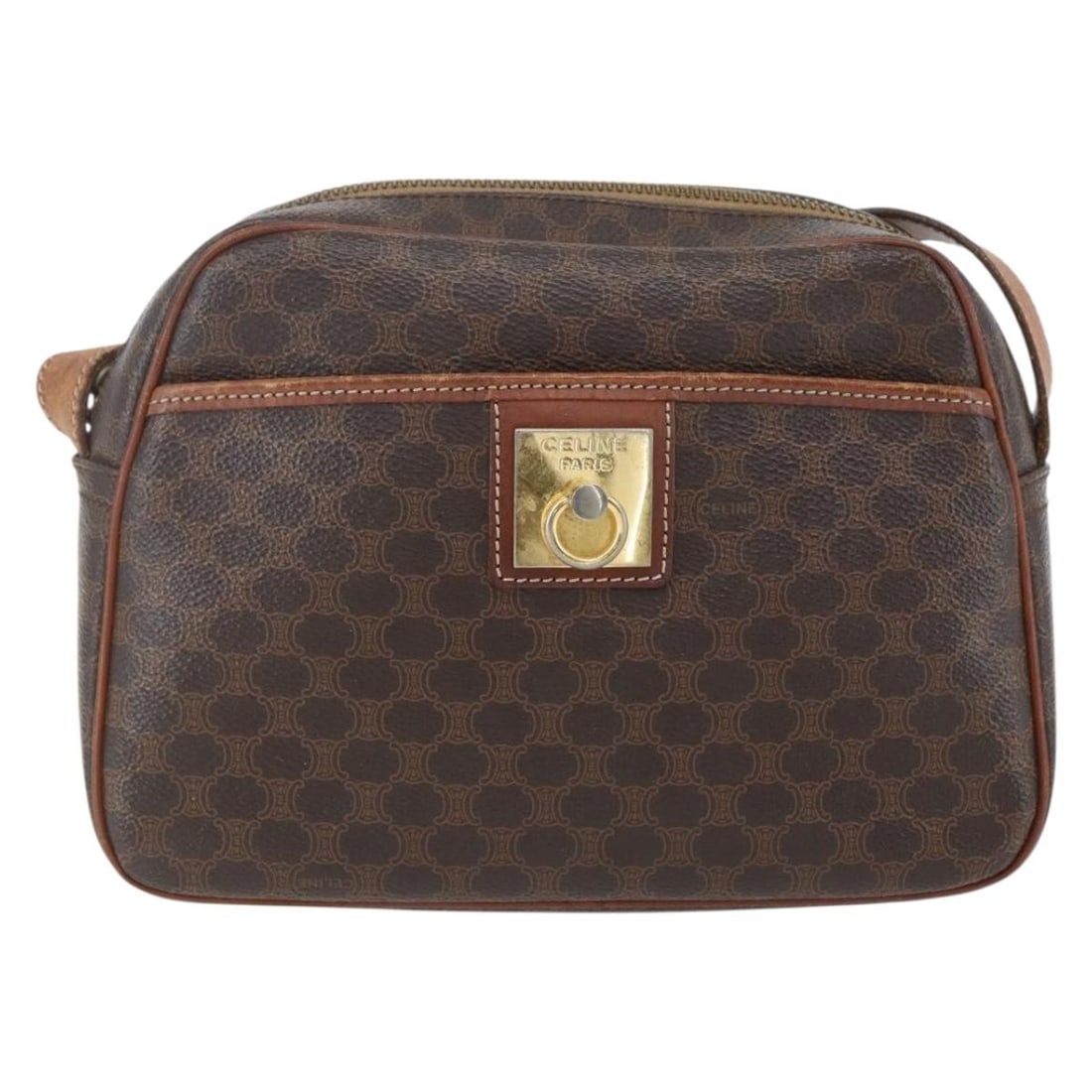 Celine Macadam Vintage Brown Canvas Shoulder Bag with Leather Trim: Celine Macadam Vintage Brown Canvas Shoulder Bag with Leather Trim This pre-owned Celine Vintage Macadam shoulder bag features a classic brown canvas design with leather accents. Designed for women, i