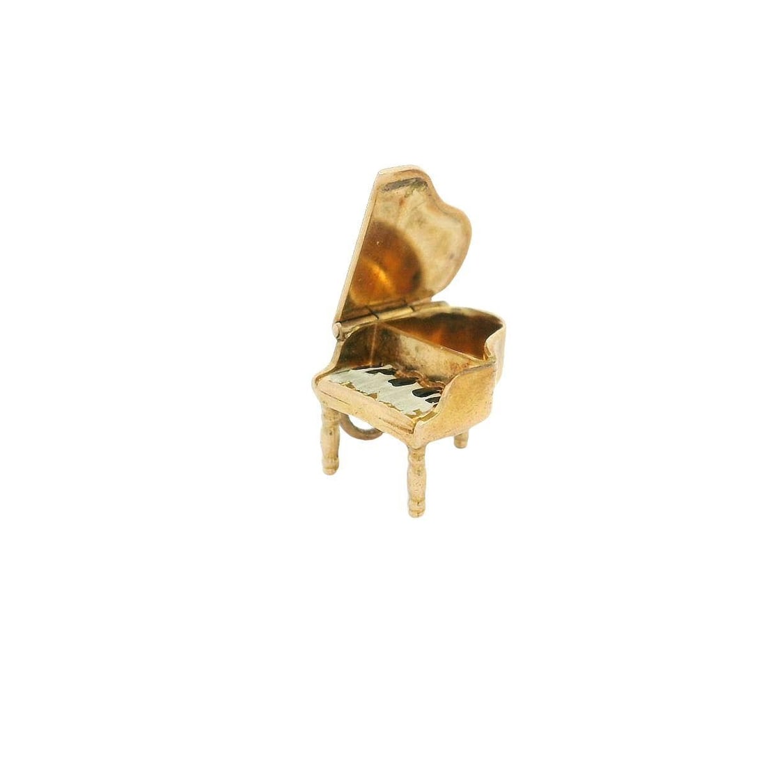 Vintage Gold 13-14K Operable Grand Piano Charm Pendant: Vintage Gold 13-14K Operable Grand Piano Charm Pendant This vintage collectible charm pendant features an operable grand piano design adorned with enamel keys, crafted from 13-14K solid yellow gold. T