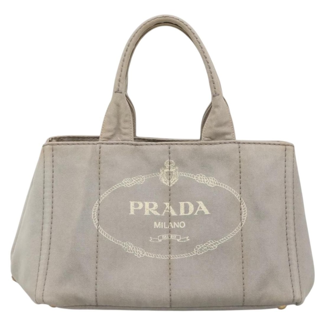 Gray Canvas Prada Canapa Tote Bag Convertible Style: Gray Canvas Prada Canapa Tote Bag Convertible Style This Prada Canapa Convertible Tote is crafted from durable gray canvas and designed for female use. It features a convertible style for versatile ca
