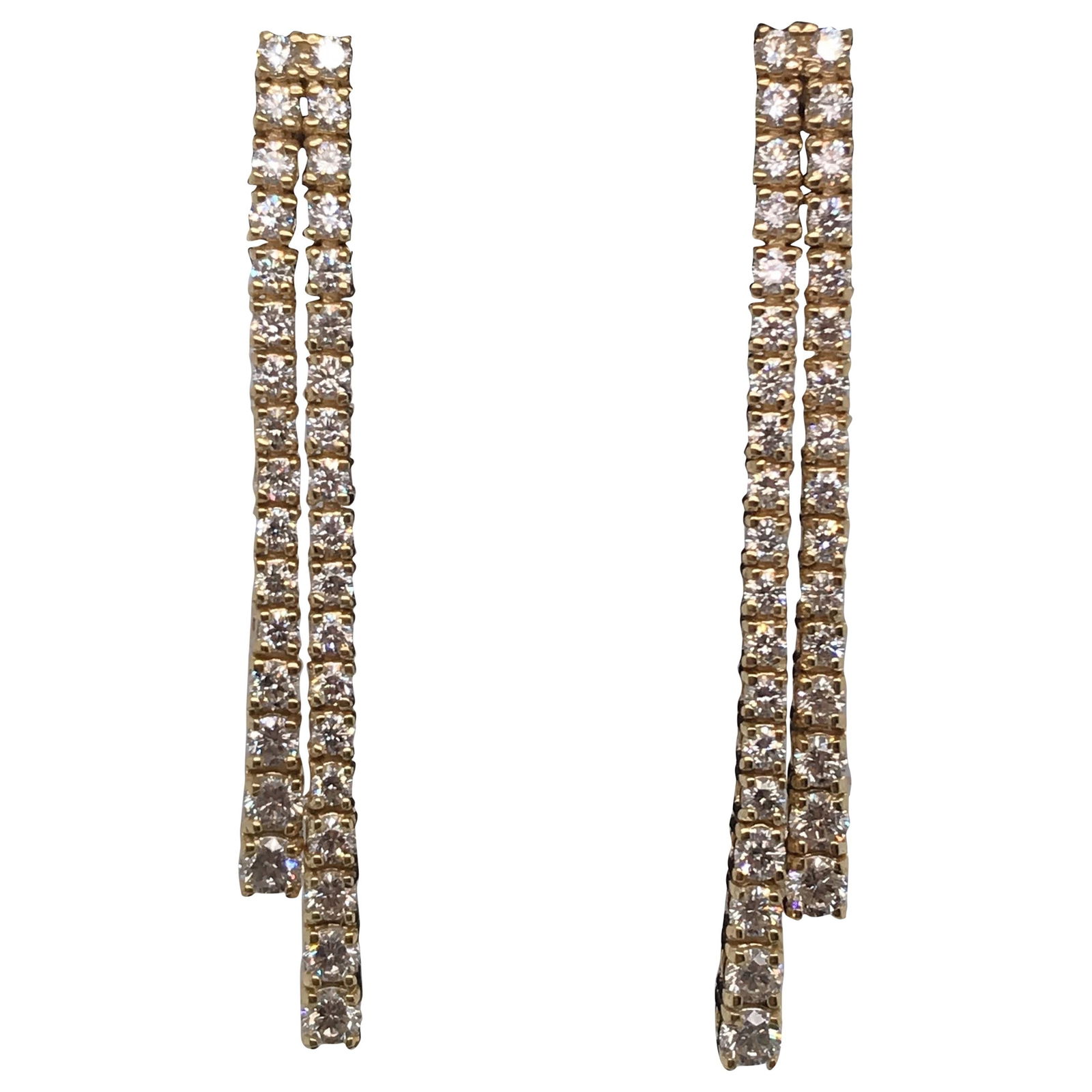 Harbor Diamonds Double-Row Diamond Drop Earrings 1.52 Carat 14K Yellow Gold: Harbor Diamonds Double-Row Diamond Drop Earrings 1.52 Carat 14K Yellow Gold These exquisite double-row diamond drop earrings are crafted from 14K yellow gold, showcasing a stunning total of 70 round b
