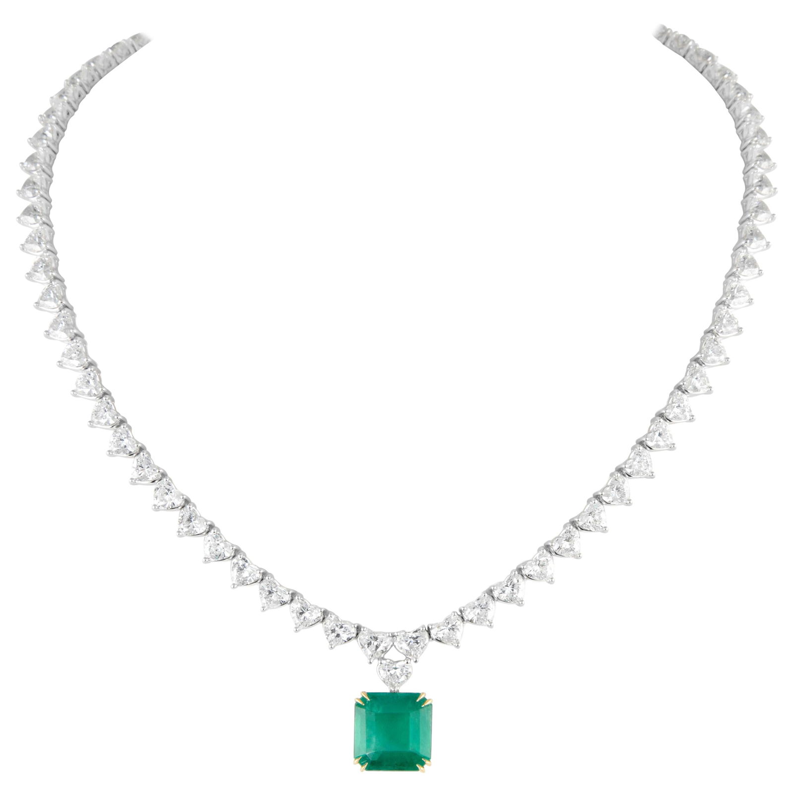 29.54ct Emerald Diamond Drop Necklace 18k White Gold (1 of 7)
