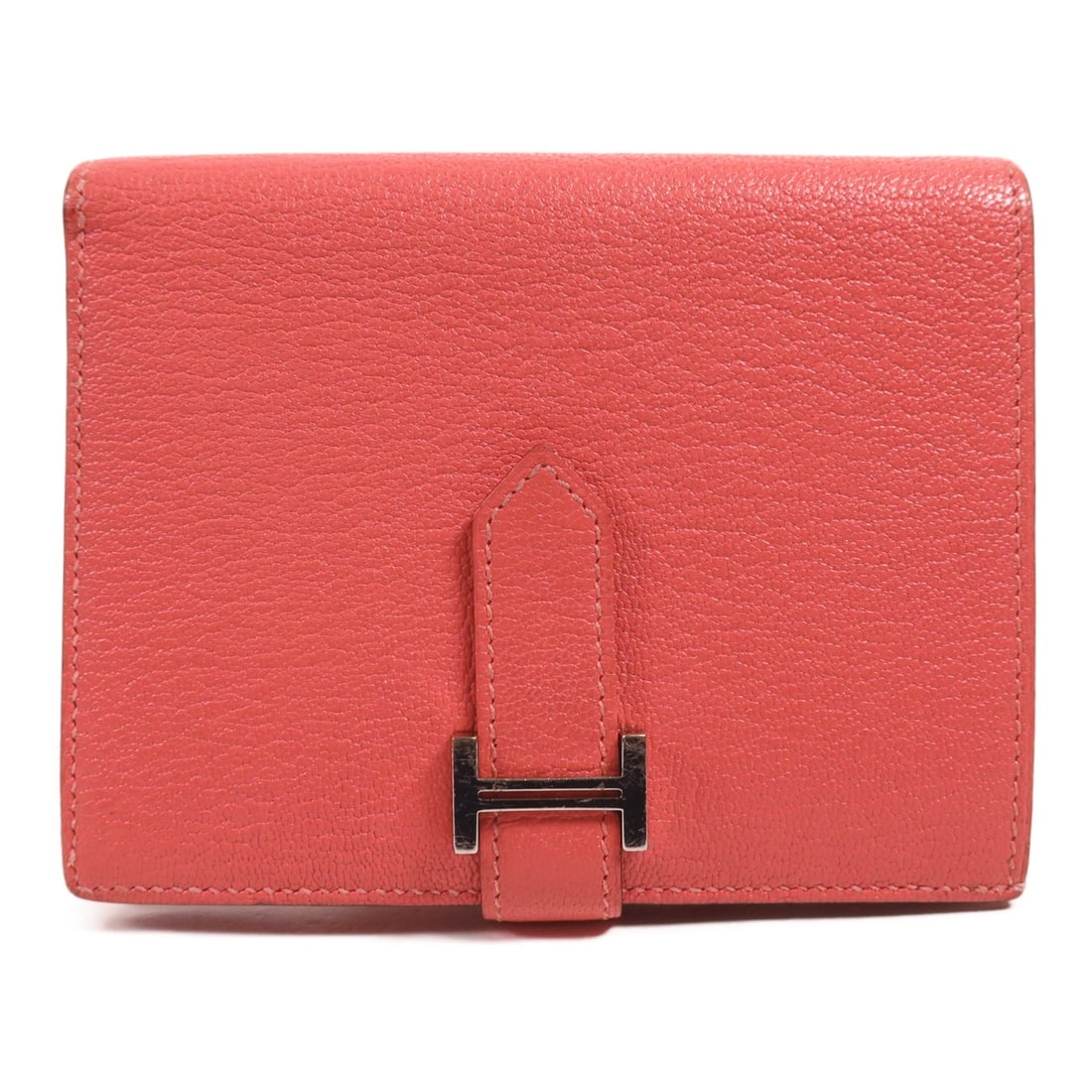 HERMES Bearn Compact Wallet Pink Goatskin Leather PHW (1 of 15)