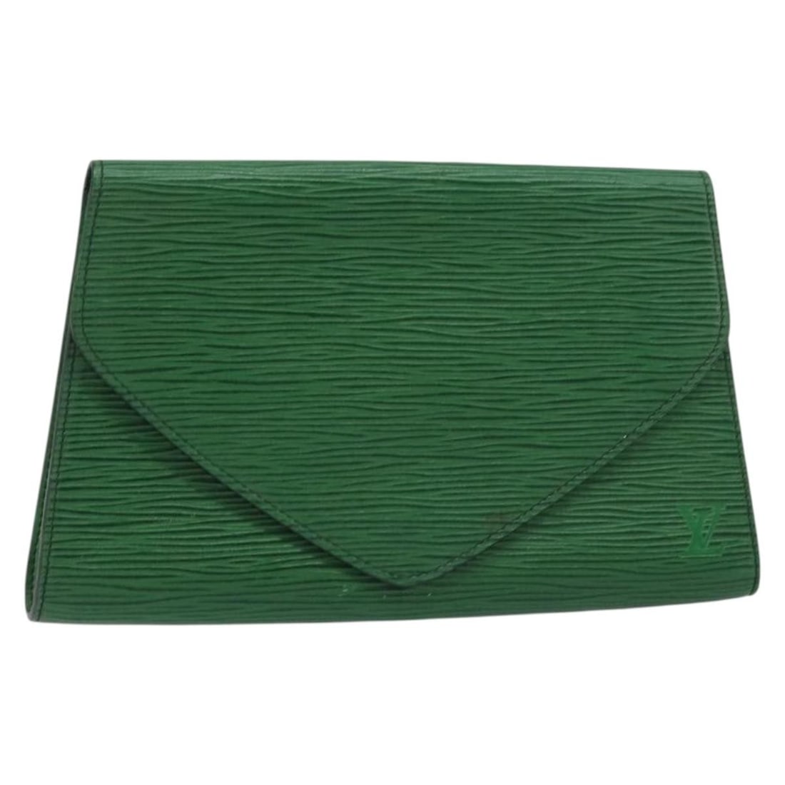 Louis Vuitton Green Epi Leather Art Deco Clutch Bag: Louis Vuitton Green Epi Leather Art Deco Clutch Bag This pre-owned Louis Vuitton Art Deco clutch is crafted from green Epi leather and designed for women. The clutch features a sleek rectangular silho