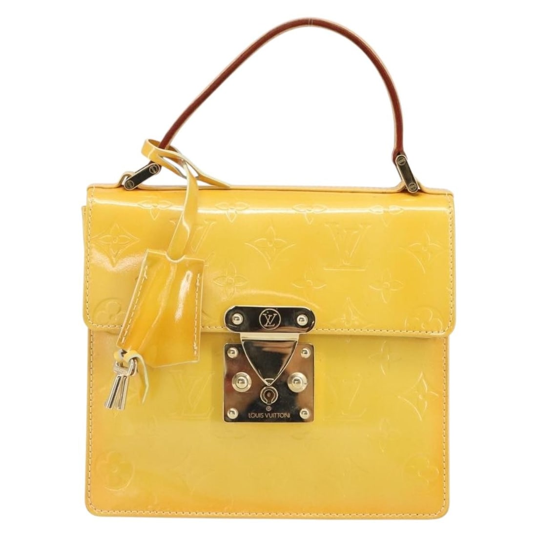 Spring Street NM Yellow Patent Leather Bag by Louis Vuitton: Spring Street NM Yellow Patent Leather Bag by Louis Vuitton This Louis Vuitton Spring Street NM handbag is crafted from yellow patent leather and features a structured silhouette. Designed for women,