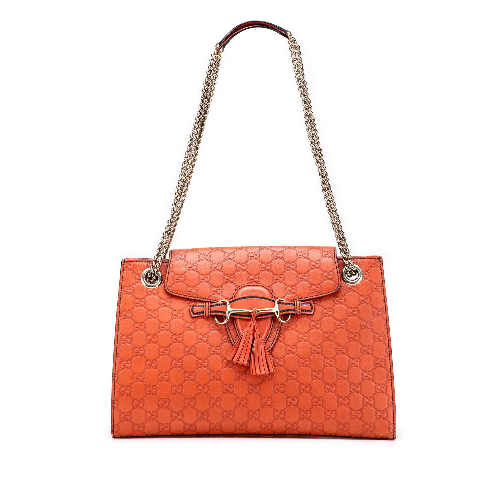 Gucci Large Guccissima Emily Shoulder Bag Orange Leather: Gucci Large Guccissima Emily Shoulder Bag Orange Leather Introducing the Large Guccissima Emily Shoulder Bag, a stunning accessory crafted from embossed leather featuring an elegant orange hue. This s