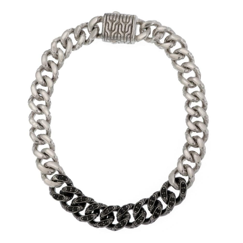 John Hardy Sterling Silver Black Sapphire Curb Link Bracelet 6.75 in: John Hardy Sterling Silver Black Sapphire Curb Link Bracelet 6.75 in Enhance your accessory collection with this authentic John Hardy curb chain bracelet, crafted from sterling silver. This striking p