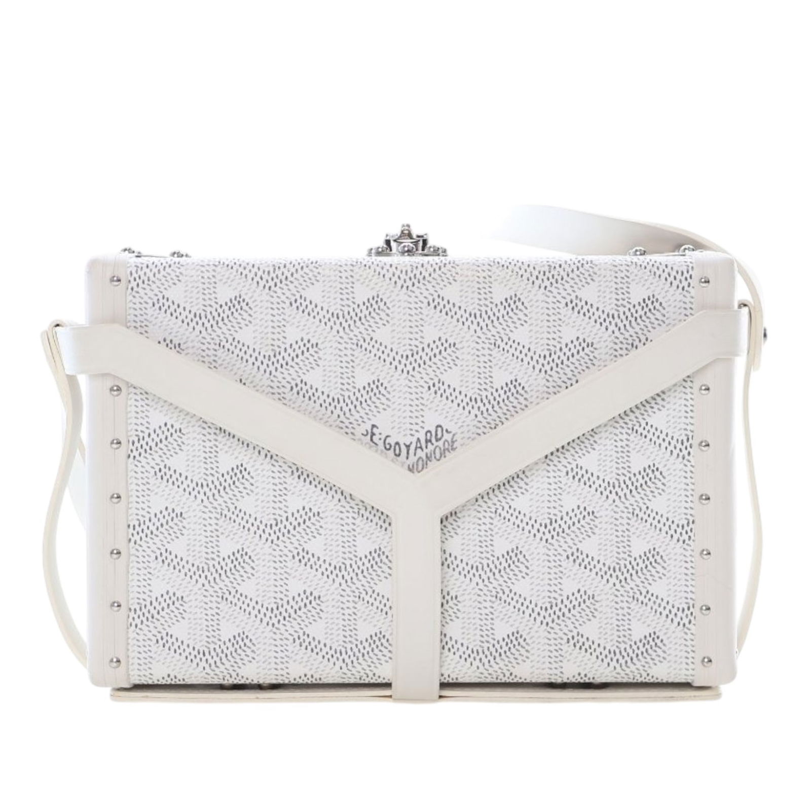 Goyard Goyardine Minaudiere White Crossbody Trunk Bag with Leather Trim (1 of 14)