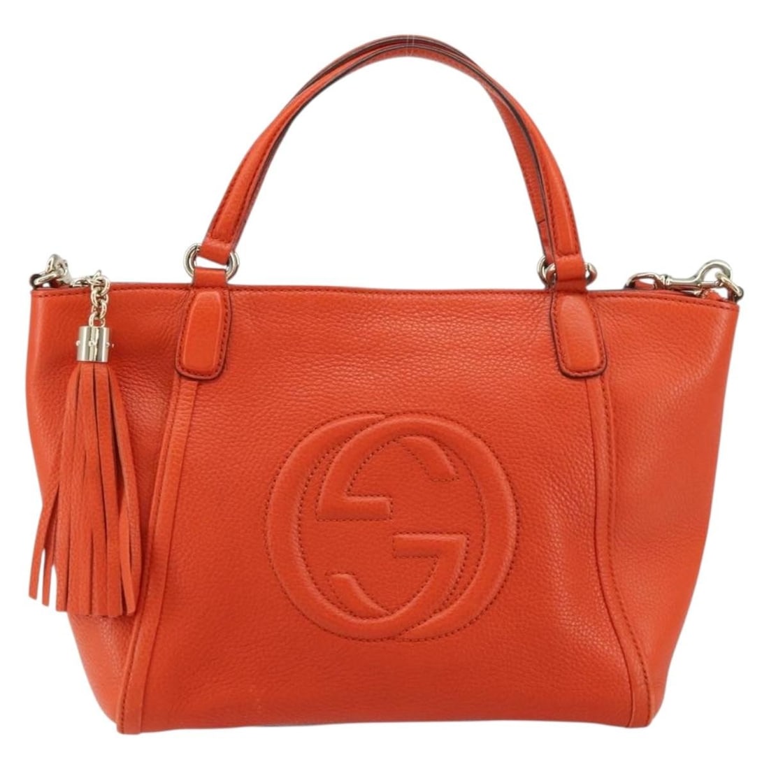 Orange Gucci Soho Working Tote Leather Handbag 26cm x 9cm x 26cm: Orange Gucci Soho Working Tote Leather Handbag 26cm x 9cm x 26cm This Gucci Soho Working Tote is crafted from orange leather and designed for women. Made in Italy, it features a spacious interior and