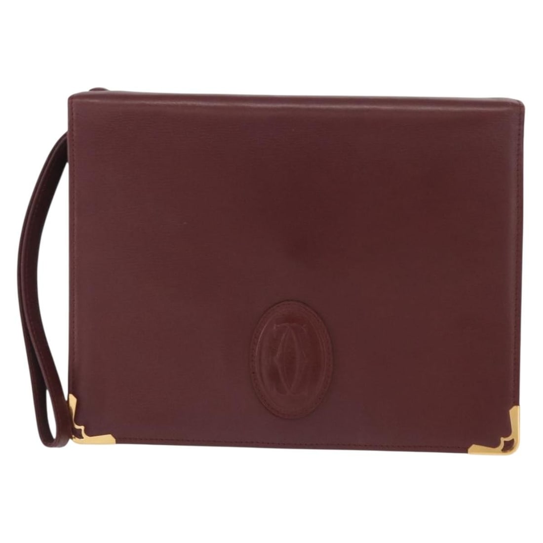 Must de Cartier burgundy leather clutch bag 22cm Italy: Must de Cartier burgundy leather clutch bag 22cm Italy This Must de Cartier clutch bag is crafted from burgundy leather and designed for women. The bag features a sleek silhouette and is made in Italy