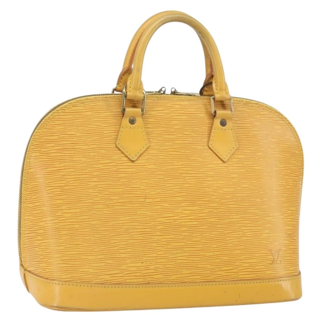 Louis Vuitton Alma Yellow Epi Leather Handbag 31cm: Louis Vuitton Alma Yellow Epi Leather Handbag 31cm This Louis Vuitton Alma handbag for women is crafted from yellow Epi leather. It features a structured silhouette with metal fittings and interior an