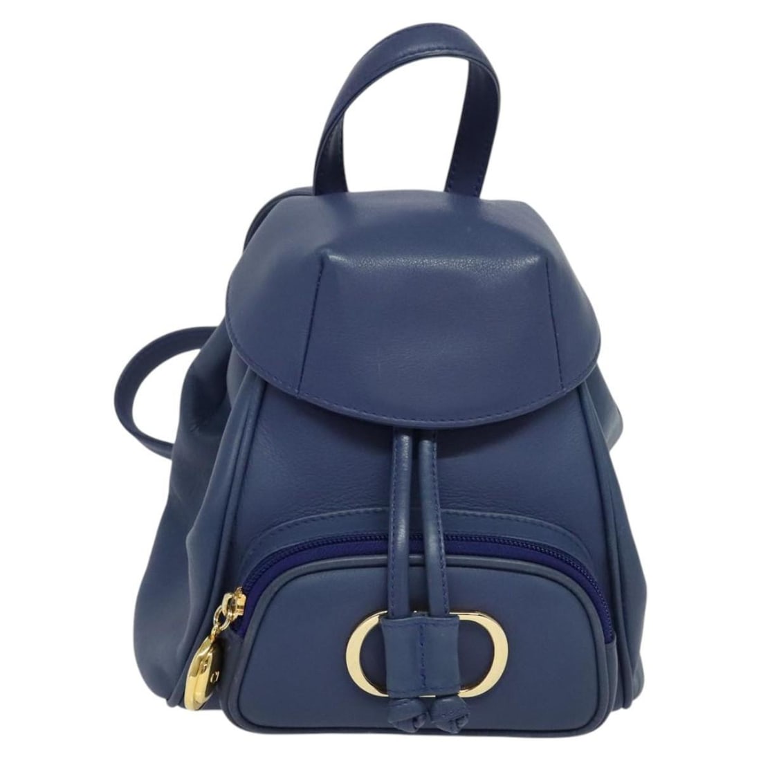 Leather Blue Backpack Christian Dior Vintage Flap for Women: Leather Blue Backpack Christian Dior Vintage Flap for Women This Christian Dior vintage flap backpack is crafted from blue leather, designed for female use. It features a compact size with dimensions
