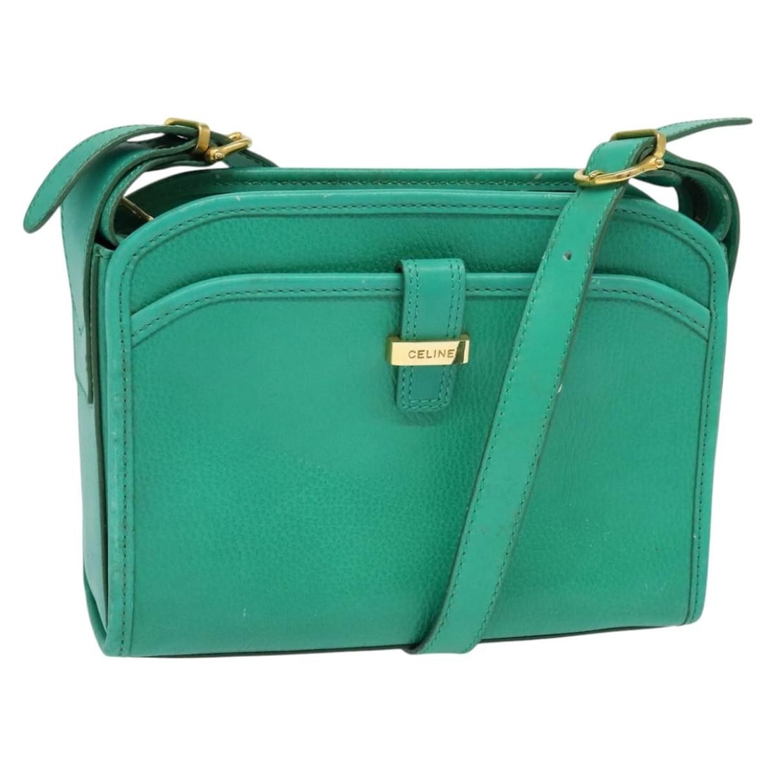 Green Leather Shoulder Bag by Celine Vintage Italy 23cm x 17cm x 7cm (1 of 18)