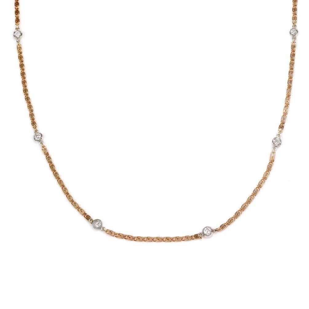 Stunning 1.25ct Diamond 14k Two Tone Gold Scroll Link Necklace 36.5in (1 of 5)