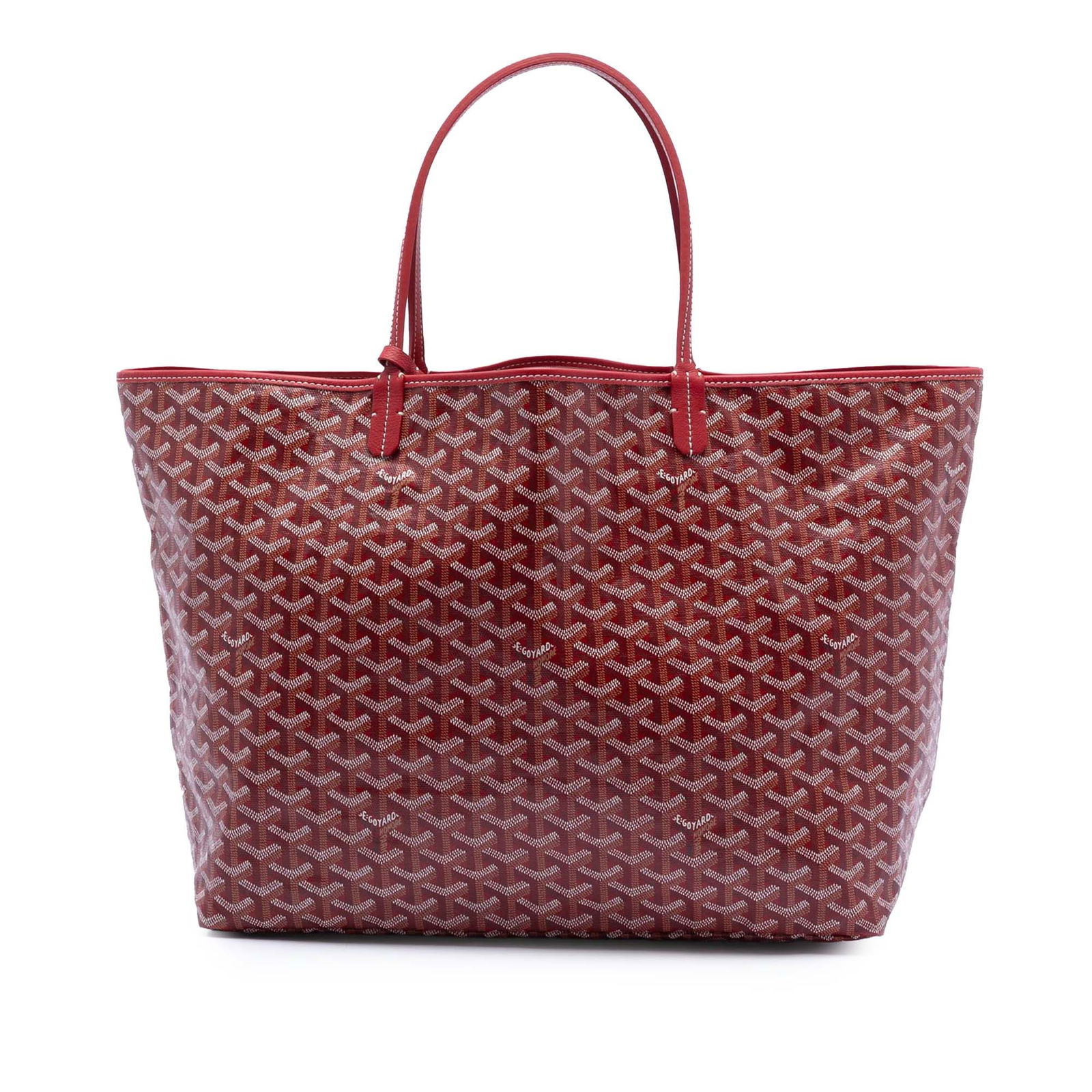 Goyard Saint Louis GM Red Tote with Pouch Included: Goyard Saint Louis GM Red Tote with Pouch Included This Saint Louis GM features a coated canvas body with leather trim, flat leather straps, an open top, and includes a pouch. The bag is in red and sh