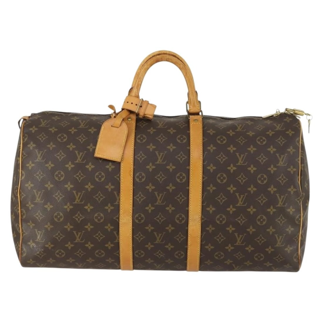 Keepall Travel Duffle in Monogram Canvas by Louis Vuitton: Keepall Travel Duffle in Monogram Canvas by Louis Vuitton This Louis Vuitton Keepall Bag features the iconic monogram canvas design in brown. Suitable for unisex use, the bag is crafted in France and