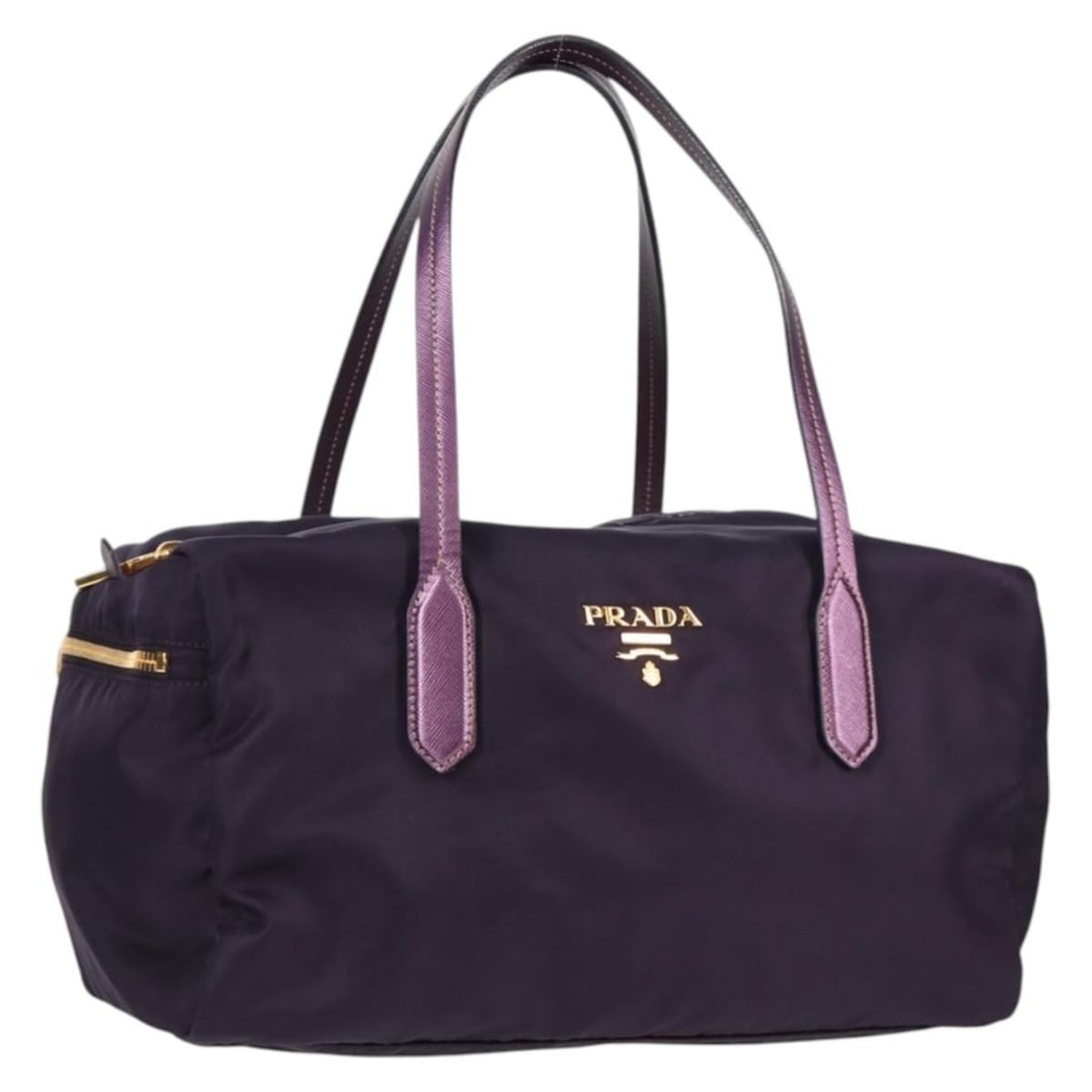 Prada Purple Nylon Vintage Boston Bag Unisex Italian Design: Prada Purple Nylon Vintage Boston Bag Unisex Italian Design This Prada Vintage Boston Bag is crafted from durable purple nylon and features a classic unisex design. Made in Italy, it offers a spacious