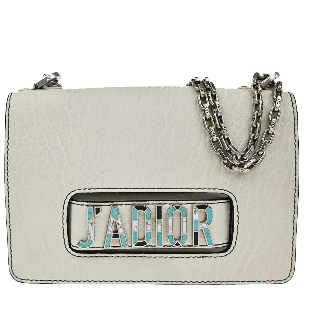 Christian Dior J'Adior Leather Flap Bag with Mosaic Accents: Christian Dior J'Adior Leather Flap Bag with Mosaic Accents The Christian Dior J'Adior Flap Bag in white canyon grained lambskin features a mosaic detail. This women's flap bag is crafted in Italy and