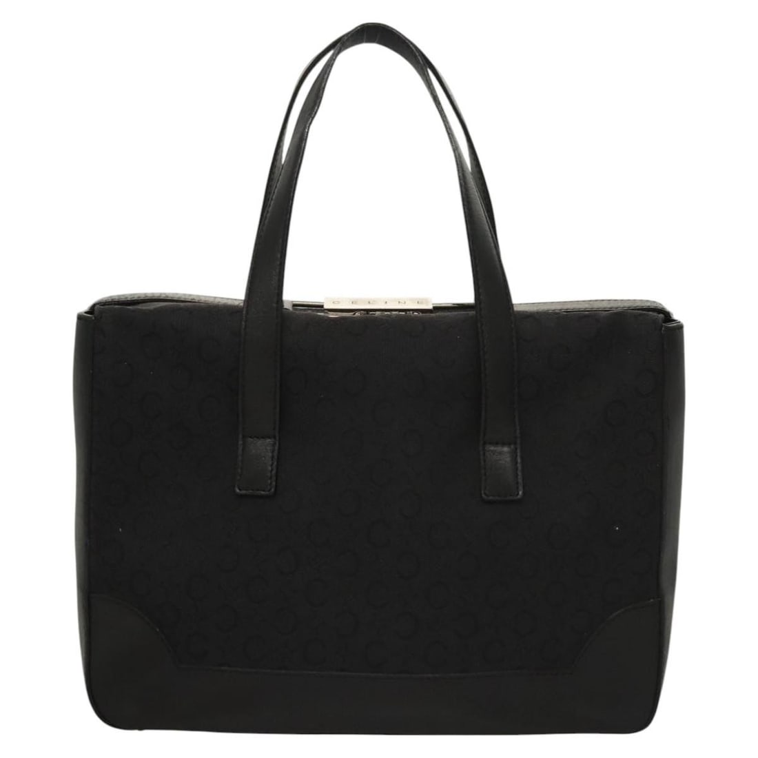 C Macadam Canvas Shoulder Bag by Celine in Black: C Macadam Canvas Shoulder Bag by Celine in Black This Celine C Macadam handbag features a classic black canvas exterior with signature detailing. Designed for women, it offers a spacious interior and