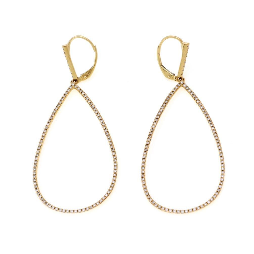 Elegant 1.00ct Diamond Teardrop Earrings in 14k Yellow Gold: Elegant 1.00ct Diamond Teardrop Earrings in 14k Yellow Gold This exquisite pair of earrings features a stunning design crafted from 14k yellow gold. The earrings showcase a short bar with hook lever b