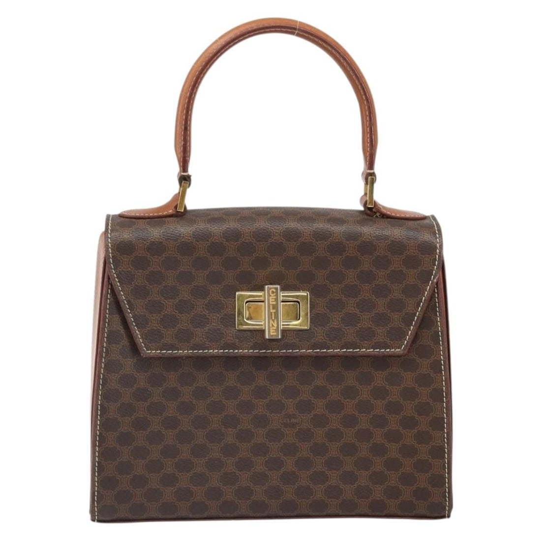 Celine Canvas Vintage Turnlock Convertible Brown Top Handle Bag (1 of 18)