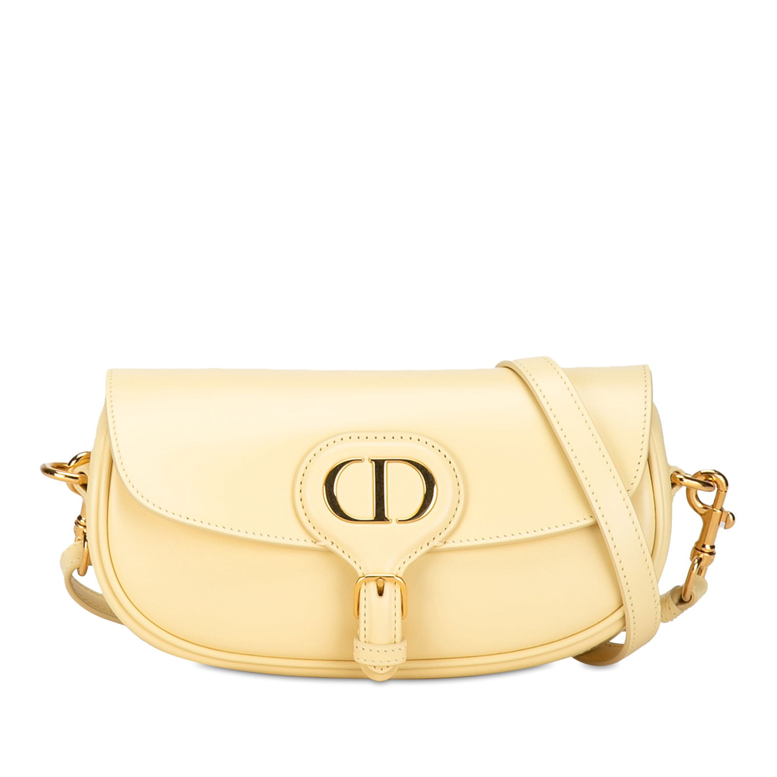 Dior Yellow Calfskin Bobby East West Bag with Adjustable Strap: Dior Yellow Calfskin Bobby East West Bag with Adjustable Strap The Dior Calfskin Bobby East West crossbody bag showcases a stylish leather body crafted in Italy. It features a detachable and adjustabl