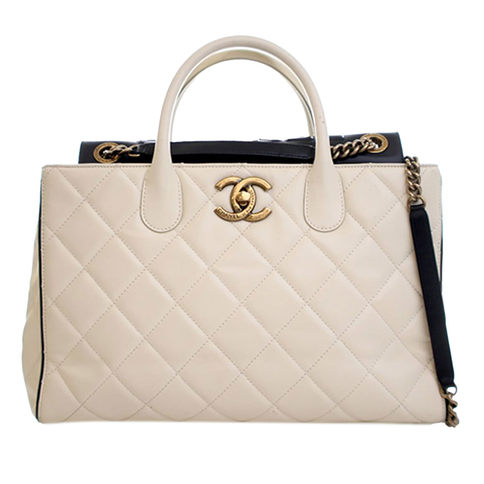 Chanel Portobello White Quilted Calfskin Leather Tote Bag with Chain Straps (1 of 15)