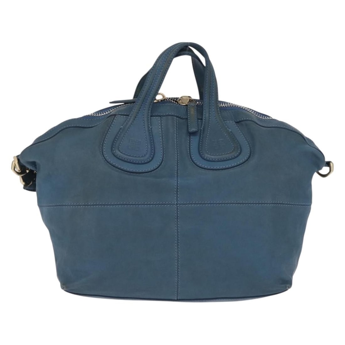 Blue Leather Satchel by Givenchy Nightingale 34cm x 25cm x 11cm: Blue Leather Satchel by Givenchy Nightingale 34cm x 25cm x 11cm This Givenchy Nightingale Satchel in blue leather features a spacious design with visible signs of wear including shape loss, rubbing, s
