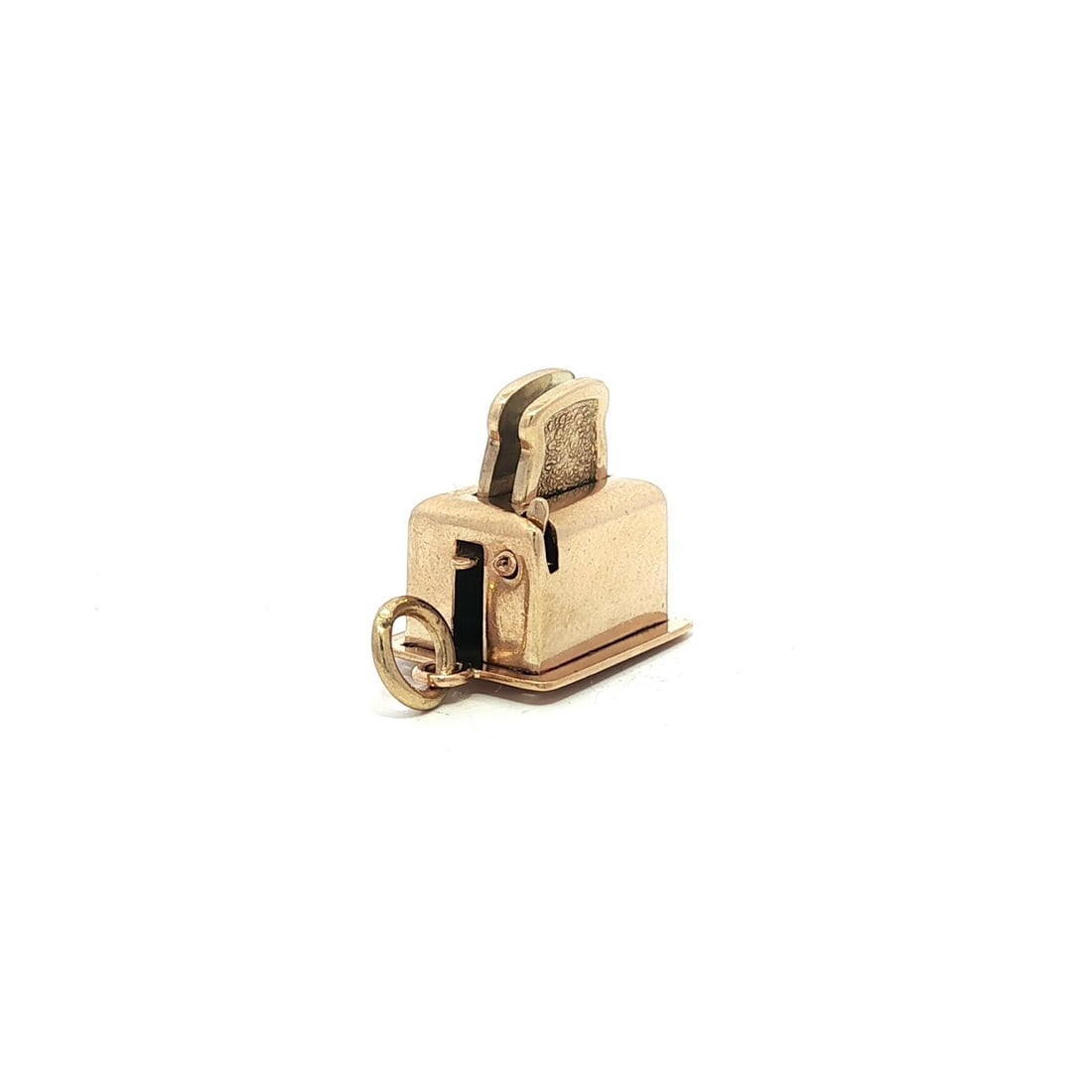 Vintage 13-14k Yellow Gold Toaster Bread Charm Pendant: Vintage 13-14k Yellow Gold Toaster Bread Charm Pendant This vintage collectible charm pendant is designed in the shape of a toaster, crafted from solid 13-14k yellow gold. It features intricate detail