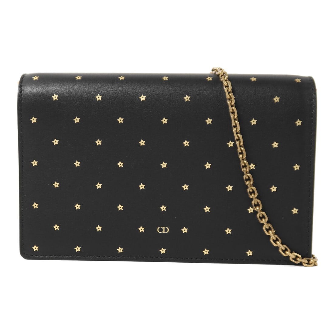 Dior Stars Wallet On Chain Black Calfskin Shoulder Bag Gold Hardware: Dior Stars Wallet On Chain Black Calfskin Shoulder Bag Gold Hardware This Christian Dior wallet on chain is crafted from black calfskin leather and features gold-tone hardware with star details. Desig