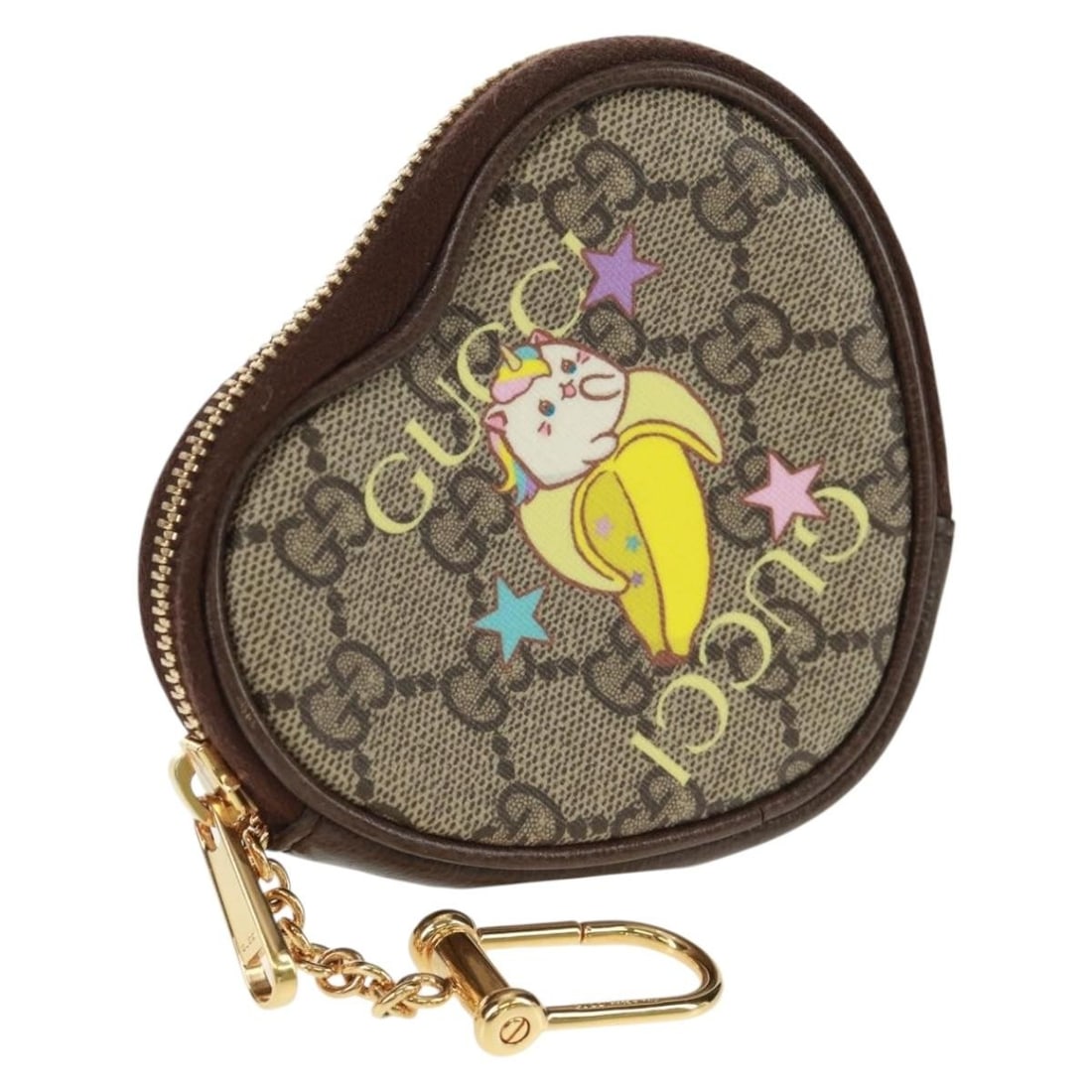 Beige GG Supreme Bananya PVC Coin Purse by Gucci with Dust Bag: Beige GG Supreme Bananya PVC Coin Purse by Gucci with Dust Bag This GUCCI GG Supreme Bananya coin purse is crafted from PVC leather and GG canvas in beige and gold tones. Featuring a compact design, i