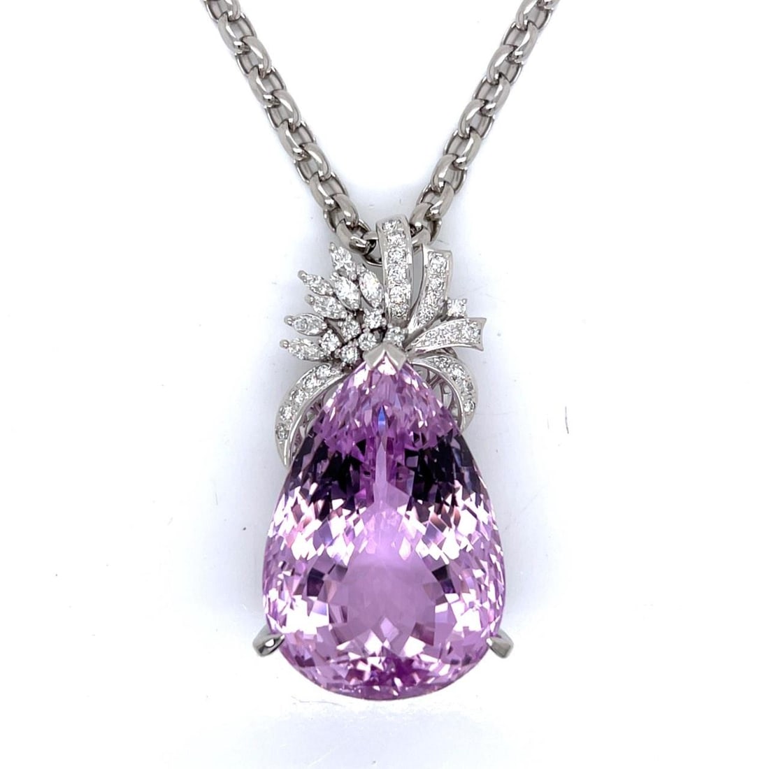 107.14 Carat Kunzite and Diamond Platinum Necklace 18 Inch Chain (1 of 5)