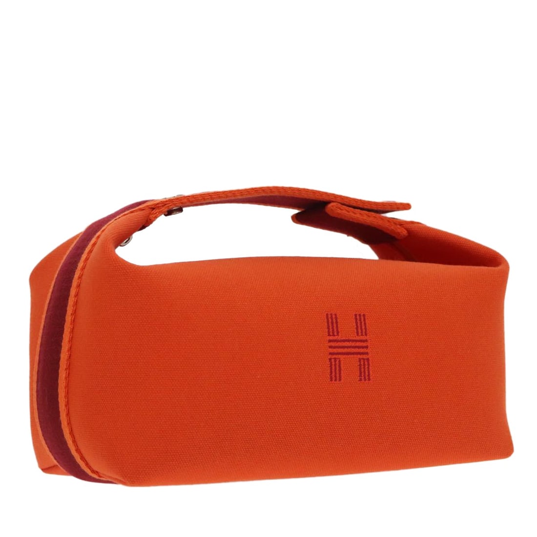 HERMES Orange Cotton Pouch Silver Auth France: HERMES Orange Cotton Pouch Silver Auth France This elegant HERMES pouch combines style and functionality, crafted from high-quality cotton. The vibrant orange and silver color scheme adds a pop of col
