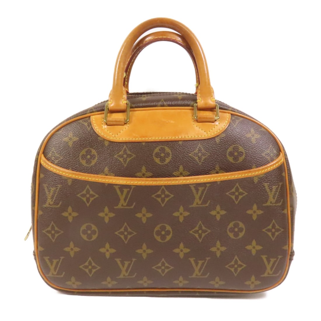 Louis Vuitton Trouville Monogram Canvas Handbag with Gold Hardware M42228: Louis Vuitton Trouville Monogram Canvas Handbag with Gold Hardware M42228 This Louis Vuitton Trouville handbag features the classic monogram pattern on brown PVC coated canvas with gold-tone hardware.