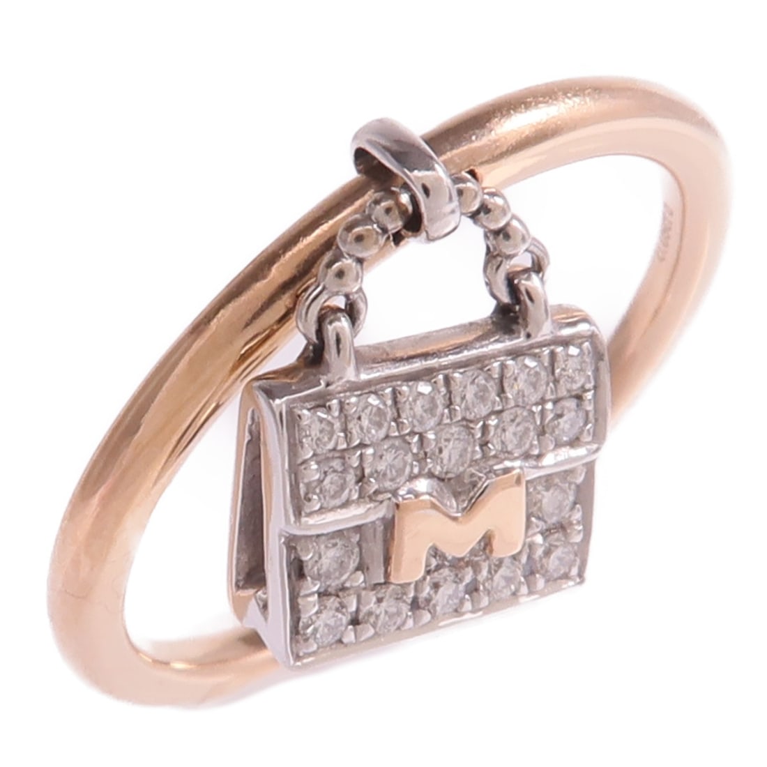 Diamond Accent 18K White Gold Ring in Size 5.5 Pink Gold Detail: Diamond Accent 18K White Gold Ring in Size 5.5 Pink Gold Detail This elegant ring features a diamond set in 18K white gold with pink gold accents. It is a US size 5.5 and is designed with a classic st