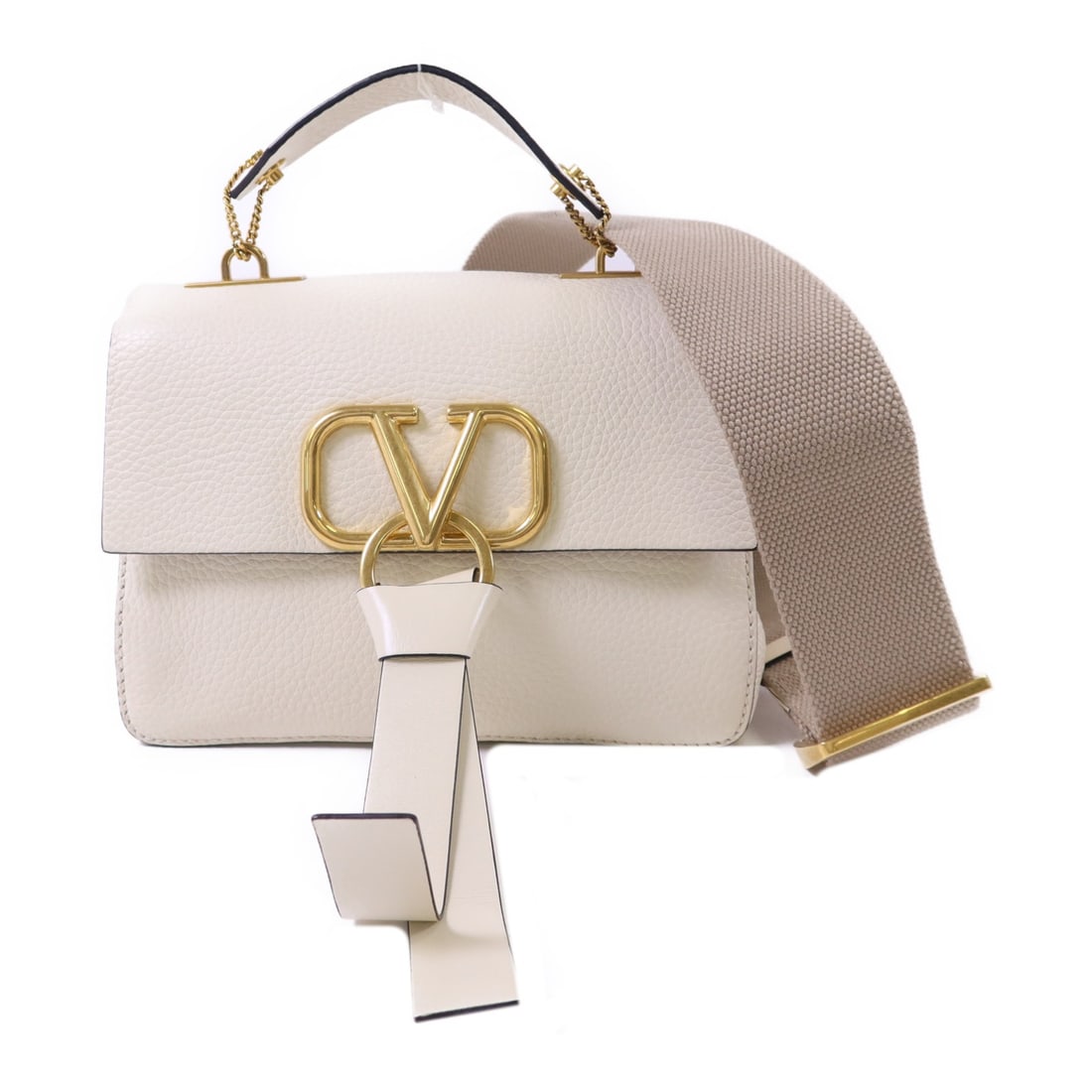 Valentino VRing White Calfskin Leather Top Handle Convertible Shoulder Bag (1 of 17)