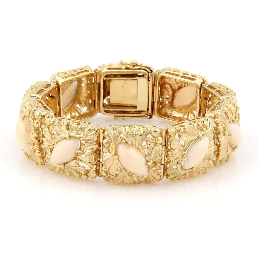 Square Link 14k Gold Bracelet with Angel Skin Coral Floral Design (1 of 6)