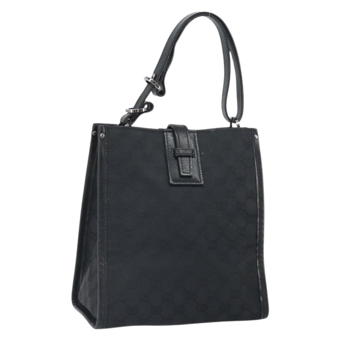 Gucci GG Canvas Black and Silver 110292 Tote Purse: Gucci GG Canvas Black and Silver 110292 Tote Purse This is a GUCCI GG Canvas hand bag featuring a black and silver color scheme. Crafted from GG Canvas, the bag is designed with practicality in mind,