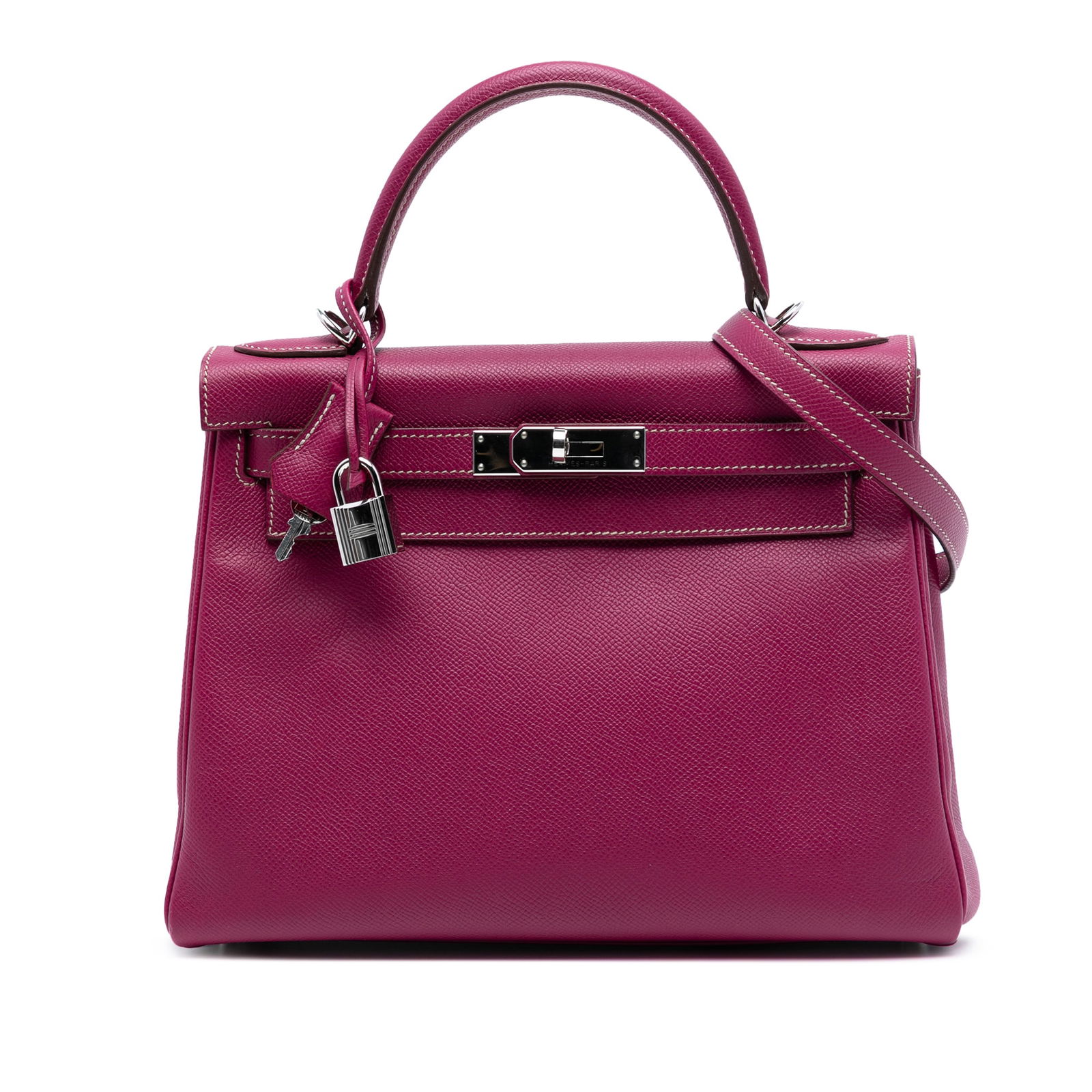 Hermes Candy Kelly II Retourne 28 Epsom Leather Bag in Tosca and Rose Tyrien: Hermes Candy Kelly II Retourne 28 Epsom Leather Bag in Tosca and Rose Tyrien This Hermes Kelly II Retourne 28 bag is crafted from Epsom leather in Tosca color and features an interior in Rose Tyrien.