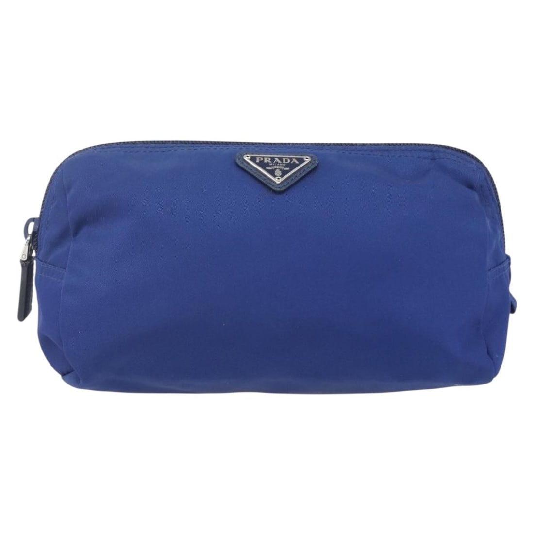 Vintage Prada Blue Nylon Pouch 20cm by 10cm by 8cm: Vintage Prada Blue Nylon Pouch 20cm by 10cm by 8cm This vintage Prada pouch for women is crafted from blue nylon and features metal fittings. It shows slight signs of wear including rubbing, stains, a
