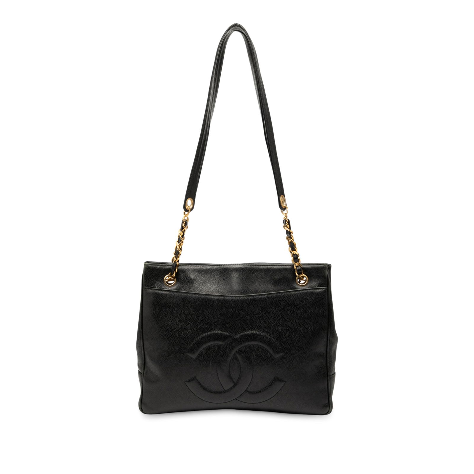 Chanel CC Caviar Leather Chain Tote Black Italy: Chanel CC Caviar Leather Chain Tote Black Italy Introducing the Chanel CC Caviar Chain Tote, a stylish blend of elegance and practicality. Crafted from luxurious caviar leather, this black tote featur