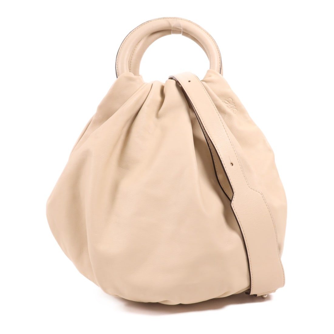 LOEWE Bounce 2 Way Shoulder Bag Leather Beige: LOEWE Bounce 2 Way Shoulder Bag Leather Beige Introducing the LOEWE Bounce Bag, a stylish 2-way shoulder bag crafted from high-quality leather in an elegant beige hue. This versatile handbag is design
