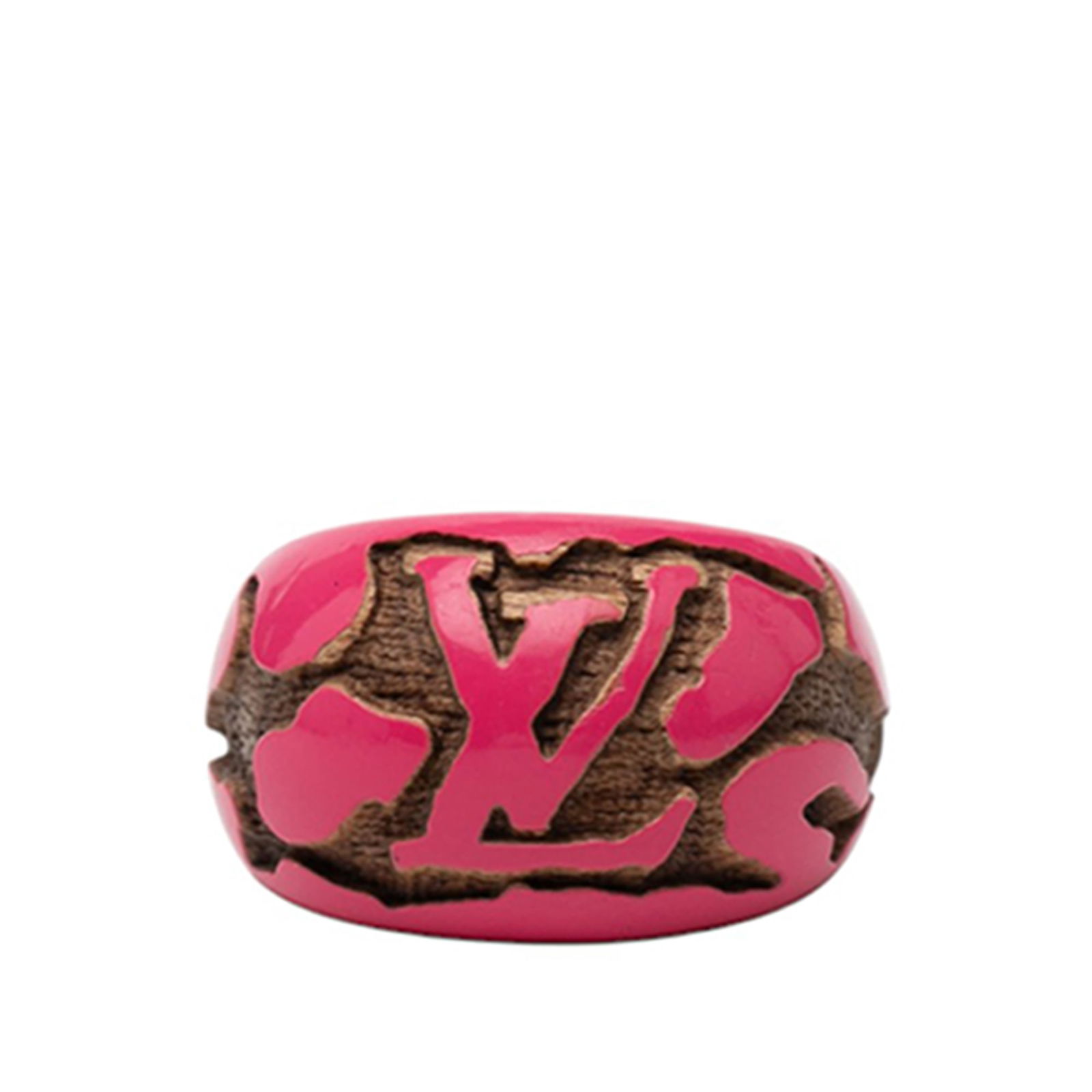 Lacquered Wood Pink Leomonogram Ring S by Louis Vuitton: Lacquered Wood Pink Leomonogram Ring S by Louis Vuitton This Louis Vuitton Lacquered Wood Leomonogram Ring S features a lacquered wood body in pink. Made in France, this ring is categorized as costume