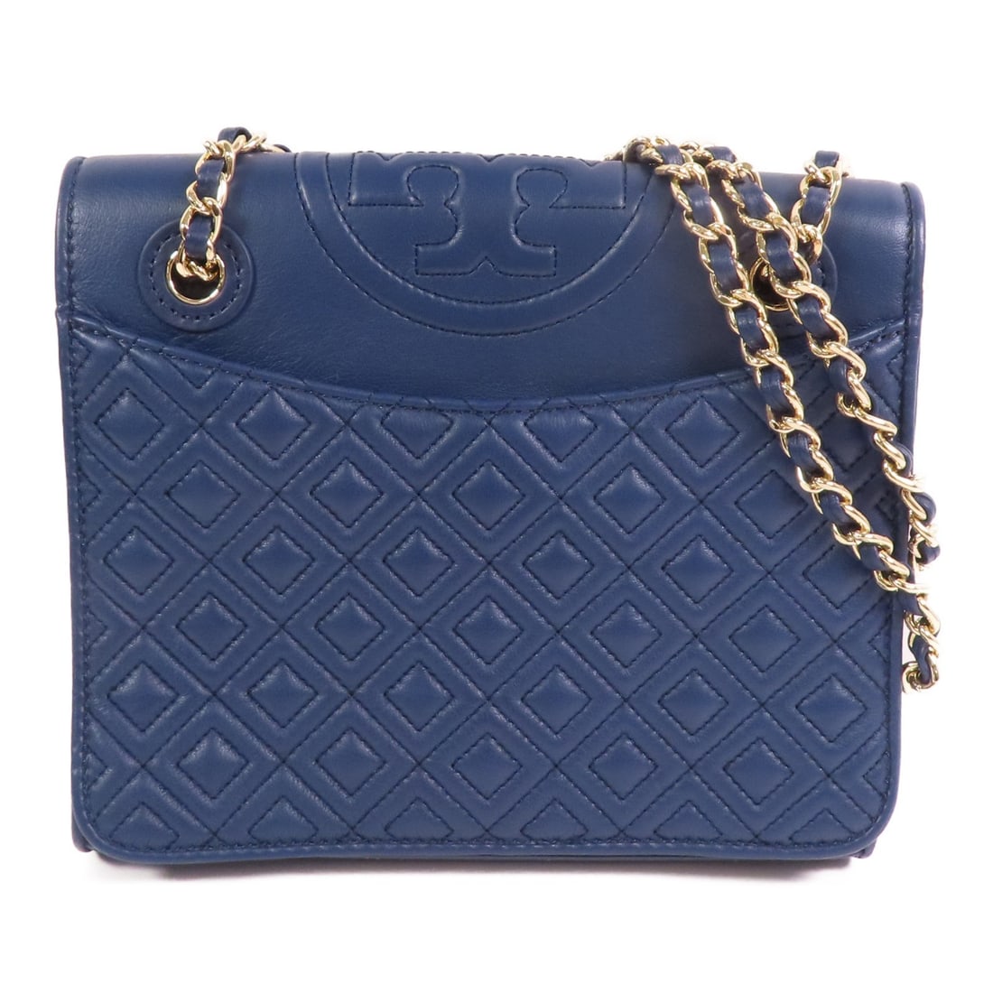 Tory Burch Navy Calfskin Chain Crossbody Shoulder Bag Gold Hardware: Tory Burch Navy Calfskin Chain Crossbody Shoulder Bag Gold Hardware This Tory Burch shoulder bag is crafted from navy calfskin leather and features a chain strap. It is designed for versatile use as a