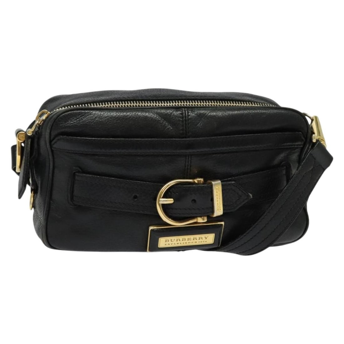 Black Leather Shoulder Purse by Burberry for Women: Black Leather Shoulder Purse by Burberry for Women This Burberry shoulder bag is crafted from black leather and designed for women. The bag features noticeable signs of use, including surface rubbing,