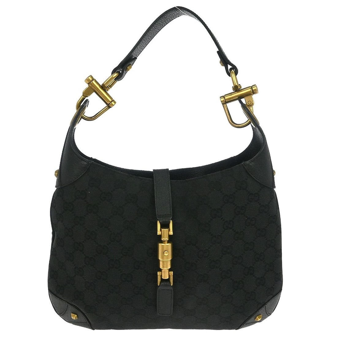 Gucci Jackie Hobo Bag Black Canvas with Piston Lock (1 of 10)