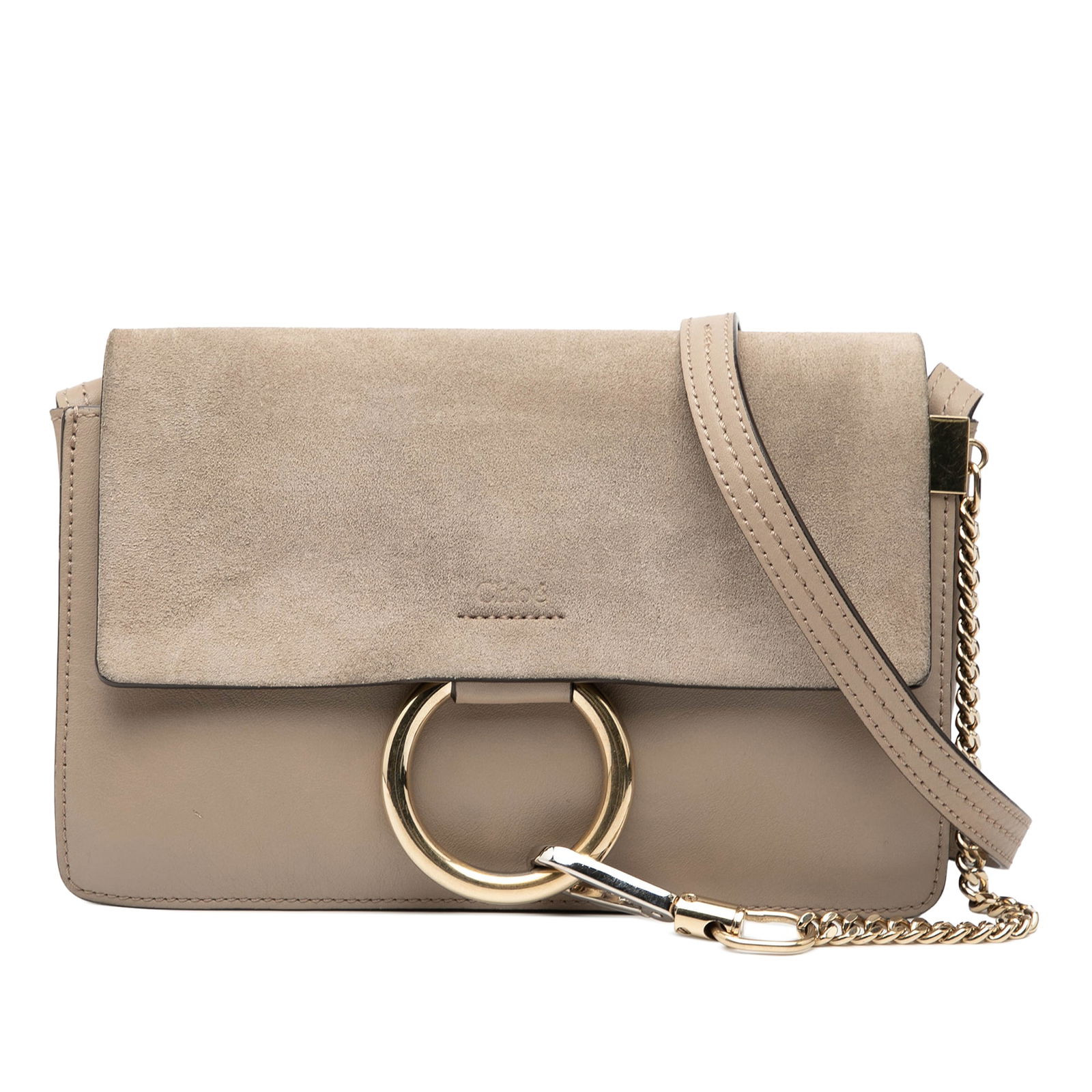 Chloe Faye Small Brown Suede and Calfskin Leather Crossbody Bag: Chloe Faye Small Brown Suede and Calfskin Leather Crossbody Bag This Chloe Small Suede and Calfskin Faye Crossbody features a calf leather body with a suede top flap, an adjustable flat leather strap,