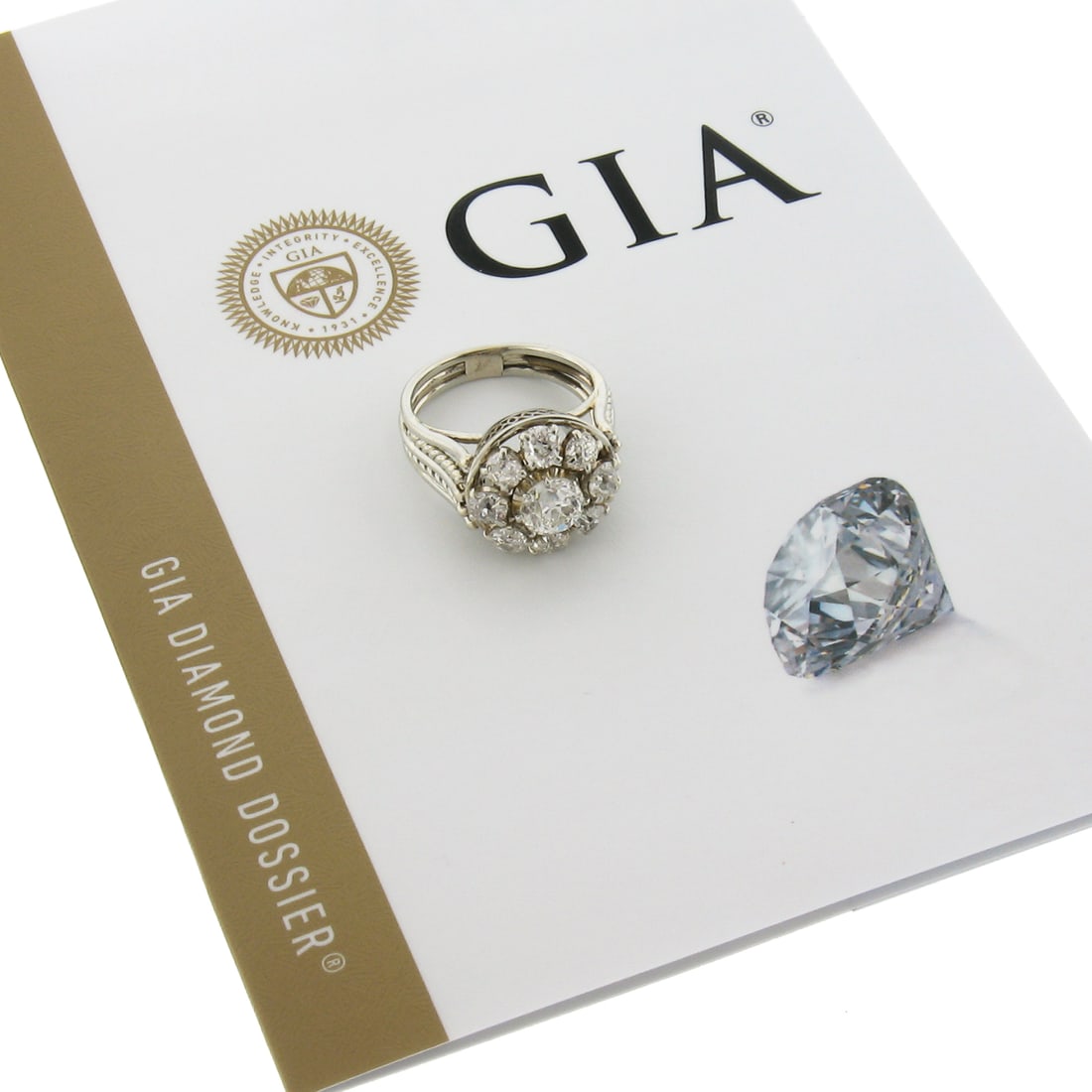 Antique French 18K White Gold GIA 2.12ctw Diamond Flower Cocktail Ring: Antique French 18K White Gold GIA 2.12ctw Diamond Flower Cocktail Ring This exquisite Antique French 18K Gold Cocktail Ring showcases a stunning floral design, featuring a total of 2.12 carats of GIA