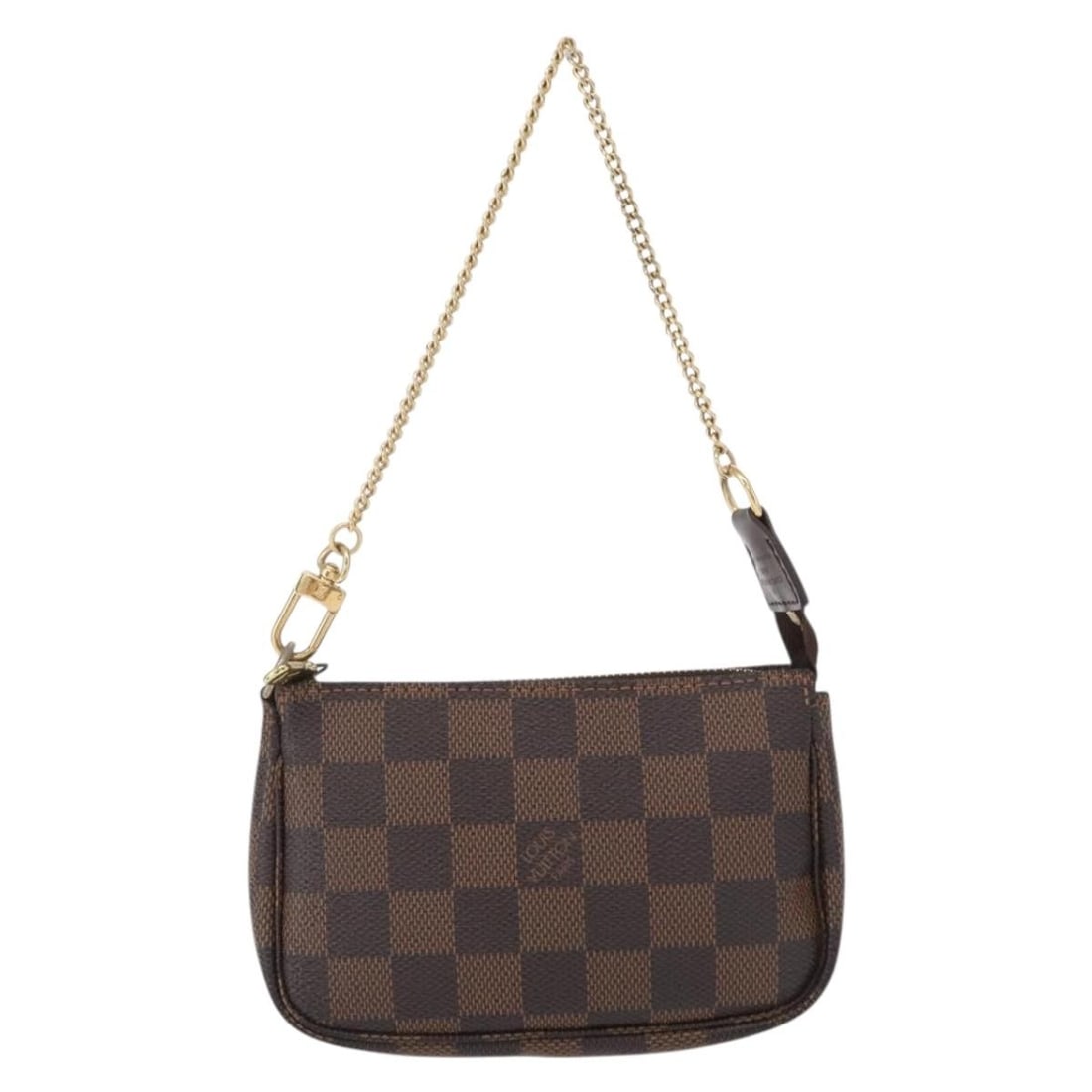 Louis Vuitton Damier Canvas Mini Pochette for Women: Louis Vuitton Damier Canvas Mini Pochette for Women This Louis Vuitton Mini Pochette Accessoires is crafted from brown Damier canvas, designed for women. The compact pouch features wear consistent wit